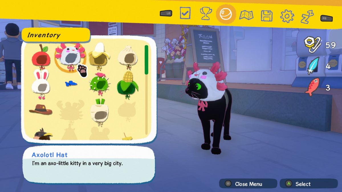 Kitty con el sombrero Axolotl en Little Kitty Big City