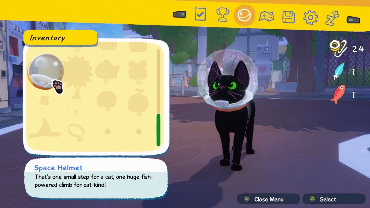 Kitty usando el casco espacial en Little Kitty Big City