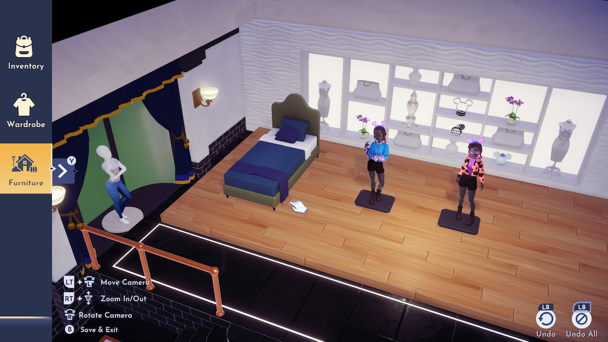 Desafío boutique con muebles y maniquíes temáticos en Disney Dreamlight Valley