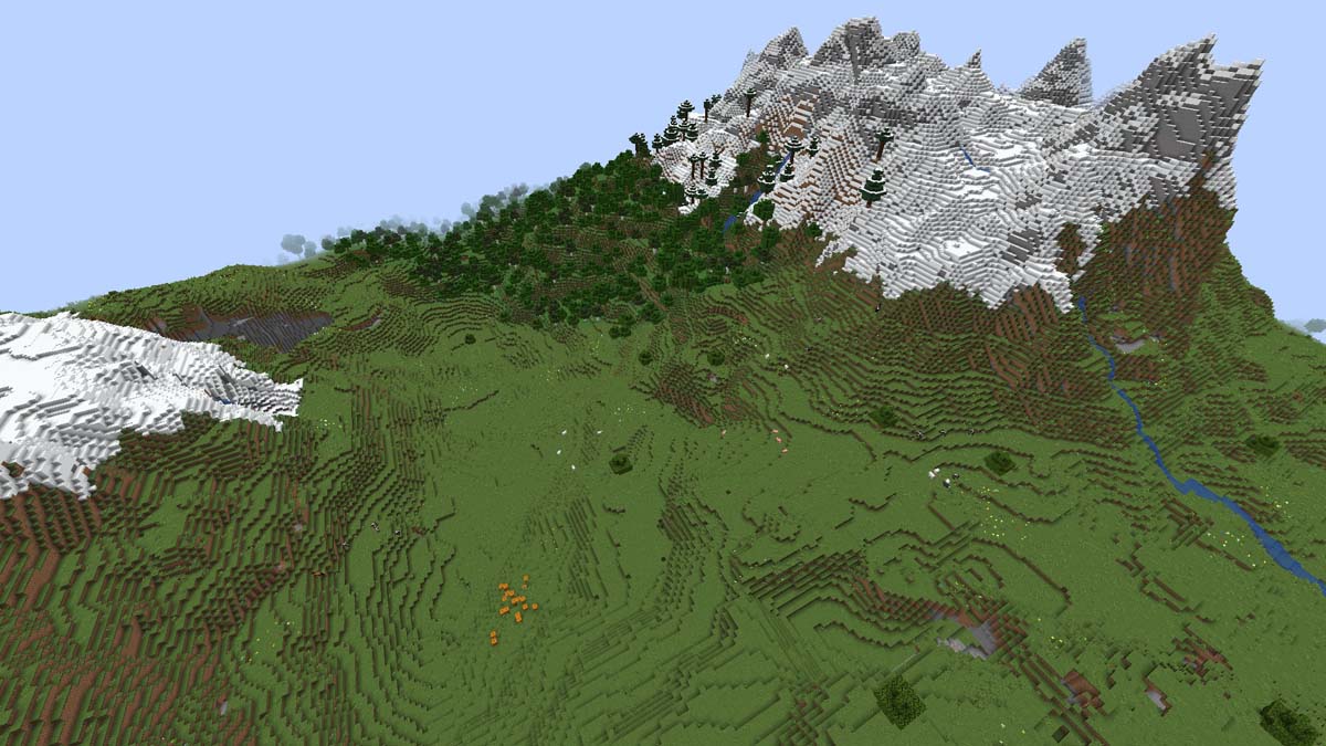Pendientes nevadas y biomas forestales en Minecraft