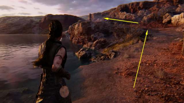 Encontrar la pelota uno de la prueba tres de pelota oculta junto al lago en Senua's Saga: Hellblade 2