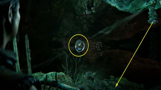 Usar la segunda gota de agua para alcanzar la bola tres en la prueba dos de bola oculta en Senua's Saga: Hellblade 2