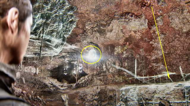 Bajando el puente para alcanzar la bola tres en la prueba de bola tres en Senua's Saga Hellblade 2