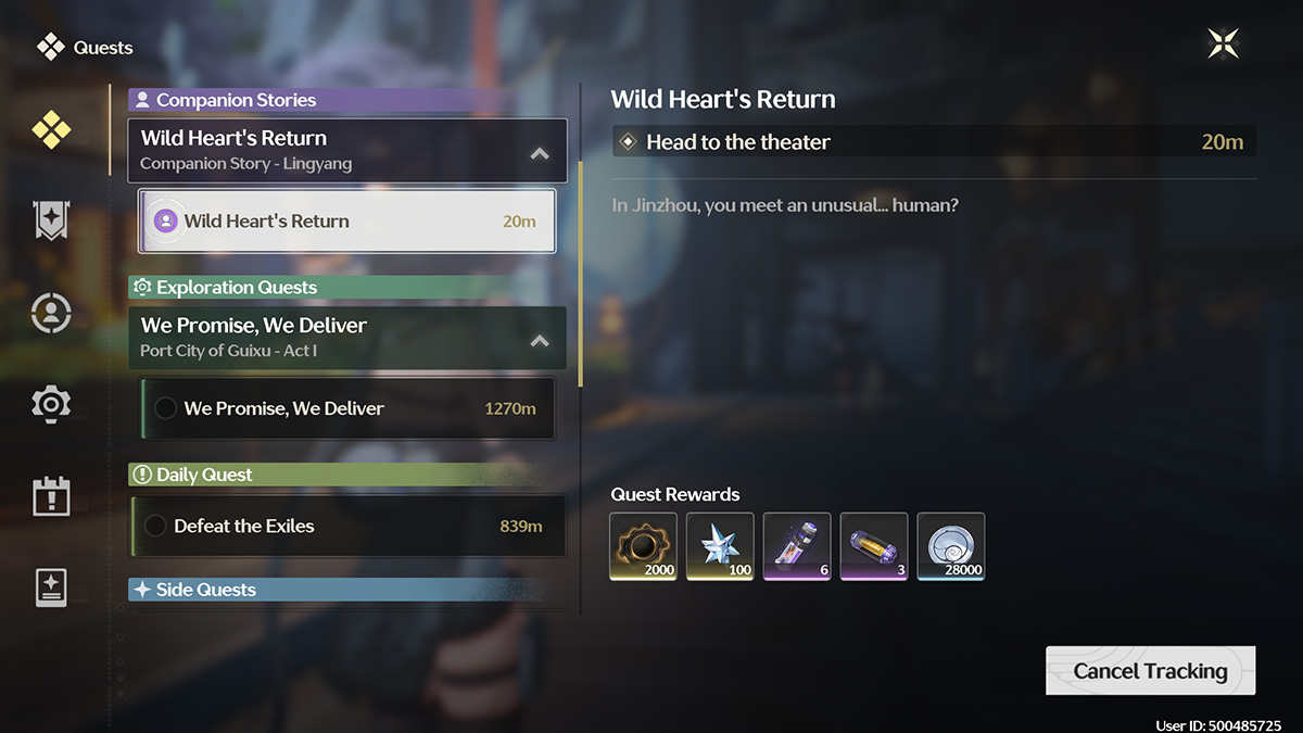 Mejores formas de aumentar el nivel sindical en olas borrascosas 13 La pantalla de misiones en Wuthering Waves