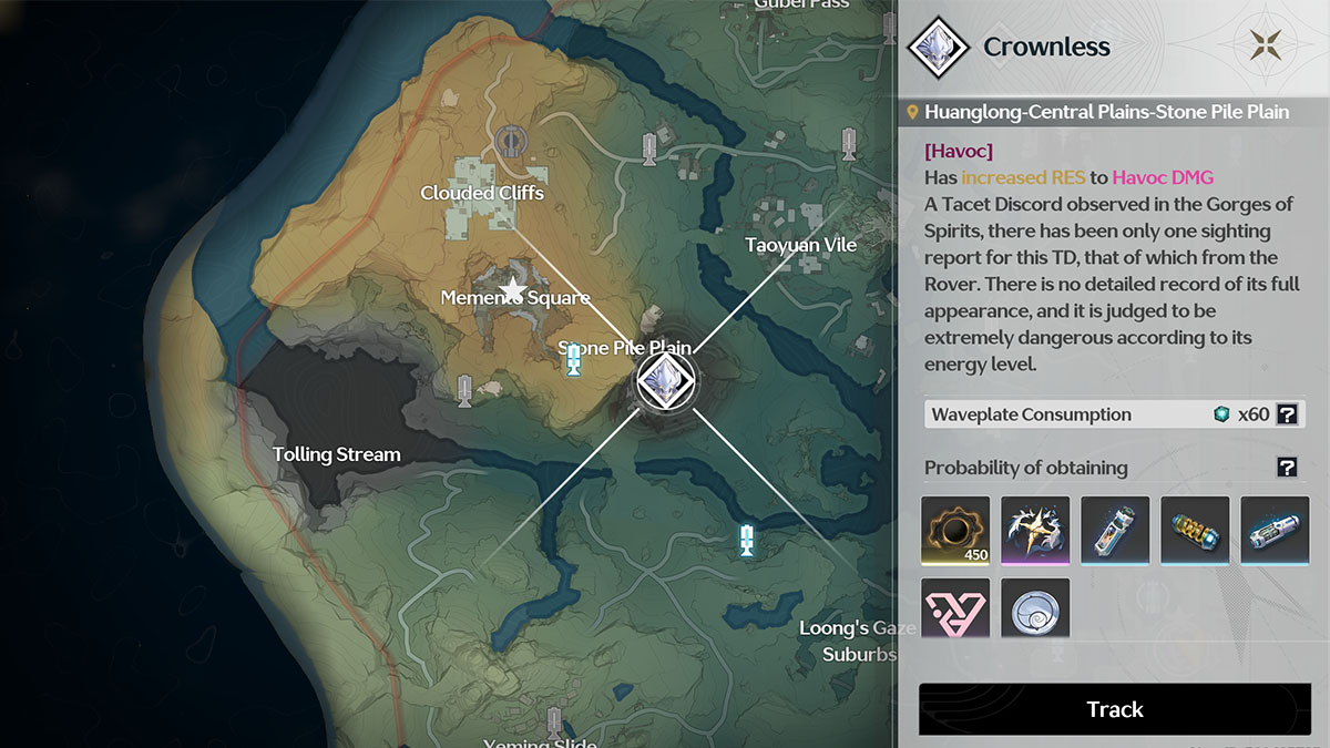 Mejores formas de aumentar el nivel sindical en olas borrascosas 17 El nodo del mapa mundial del jefe sin corona en Wuthering Waves