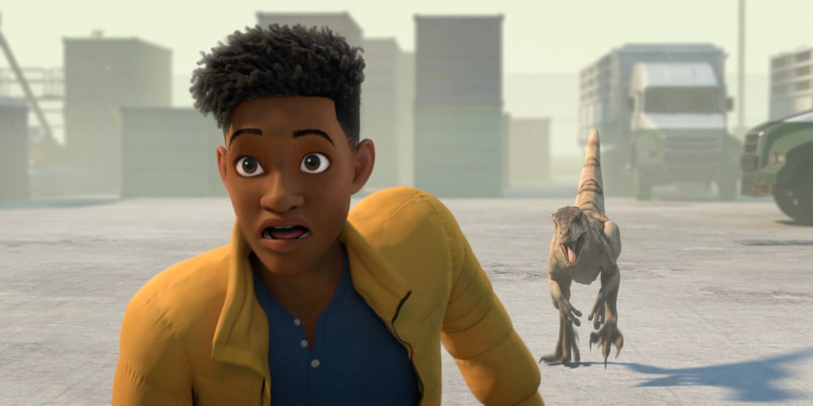 Darius running from a Dinosaur in Jurassic World: Chaos Theory Season 1, Episode 10