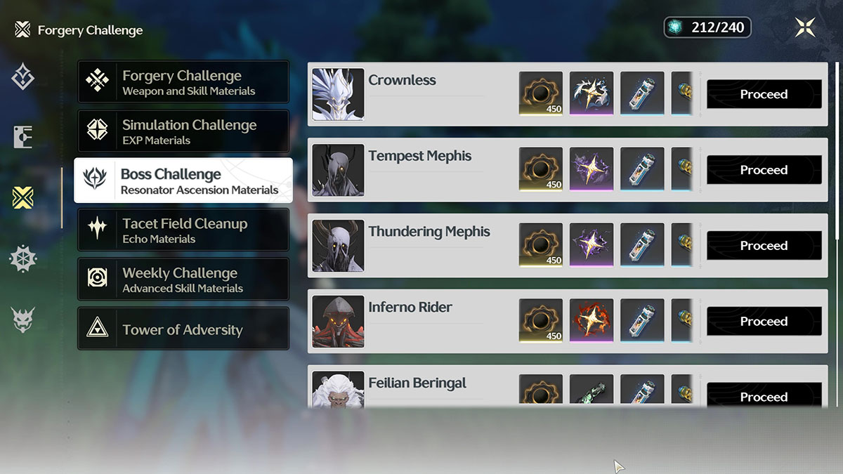 La pantalla de desafíos de Waveplate en Wuthering Waves