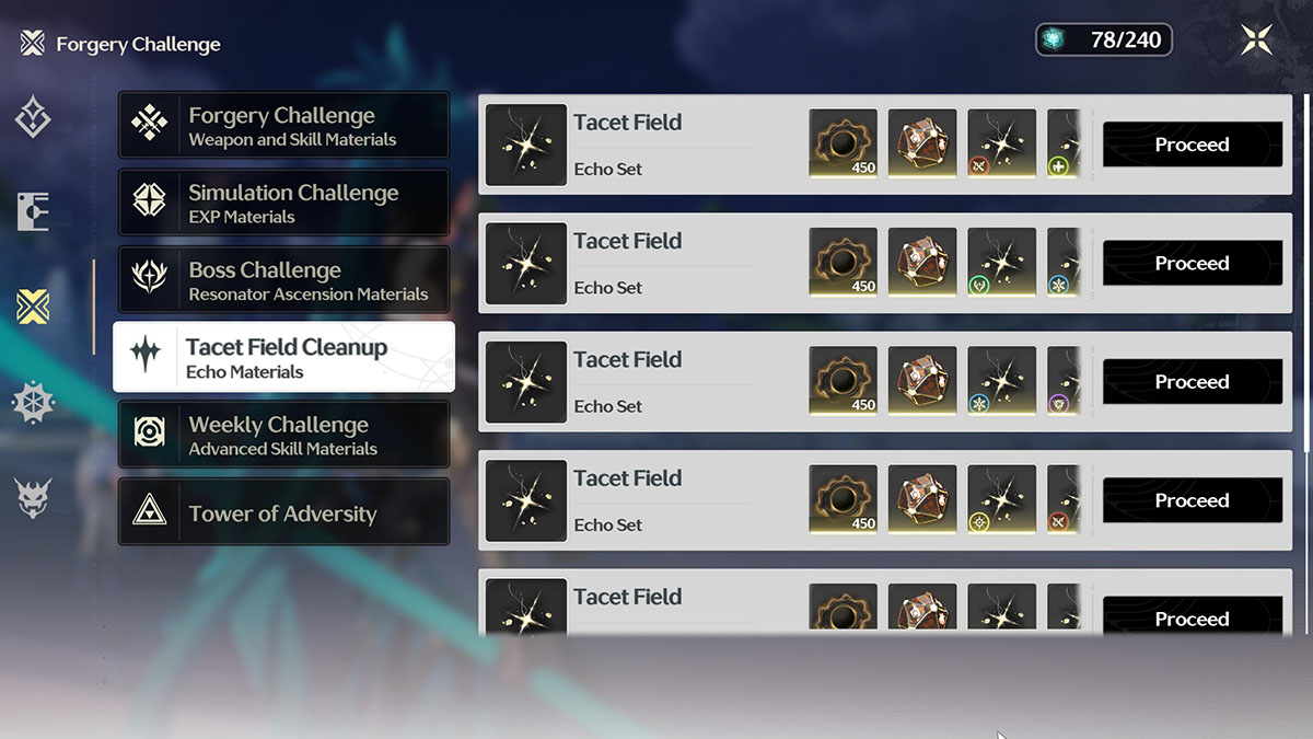 La pantalla de desafío Tacet Field en Wuthering Waves