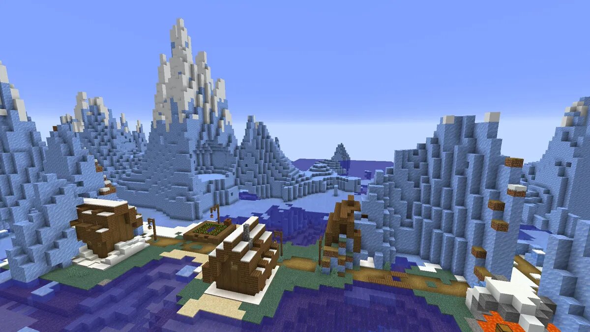 Icebergs y pueblo en Minecraft