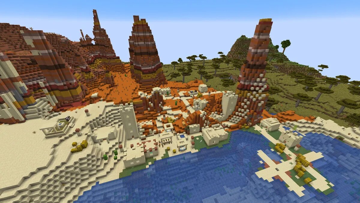 Badlands y aldea en Minecraft