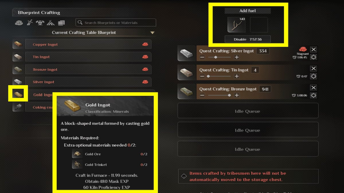 Hacer lingotes de oro en el horno de Soulmask