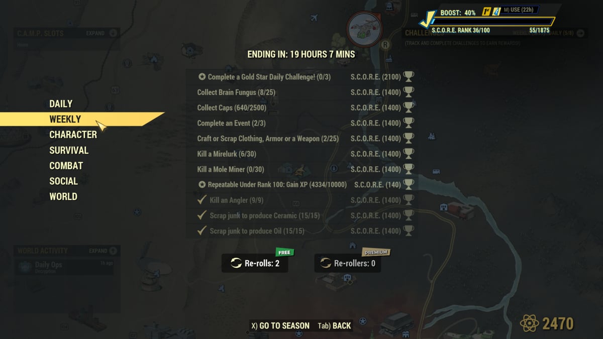 Desafíos cronometrados semanales en Fallout 76