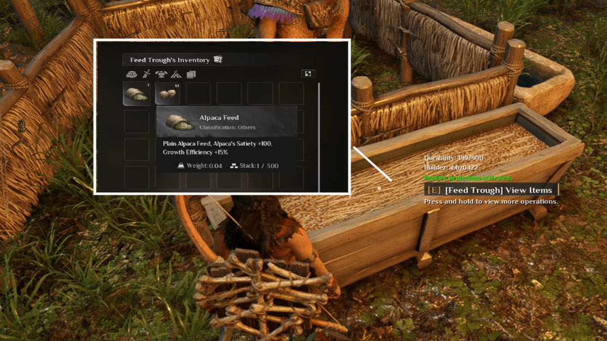 Llenar el comedero con comida en Soulmask