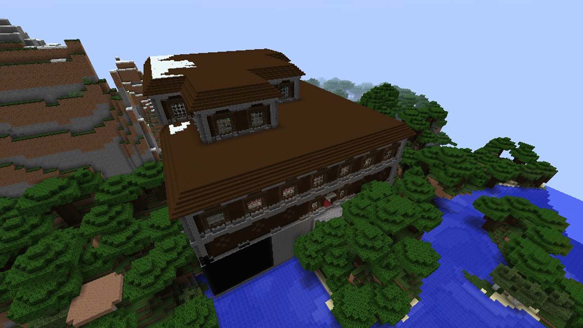 Mansión de río y bosque en Minecraft