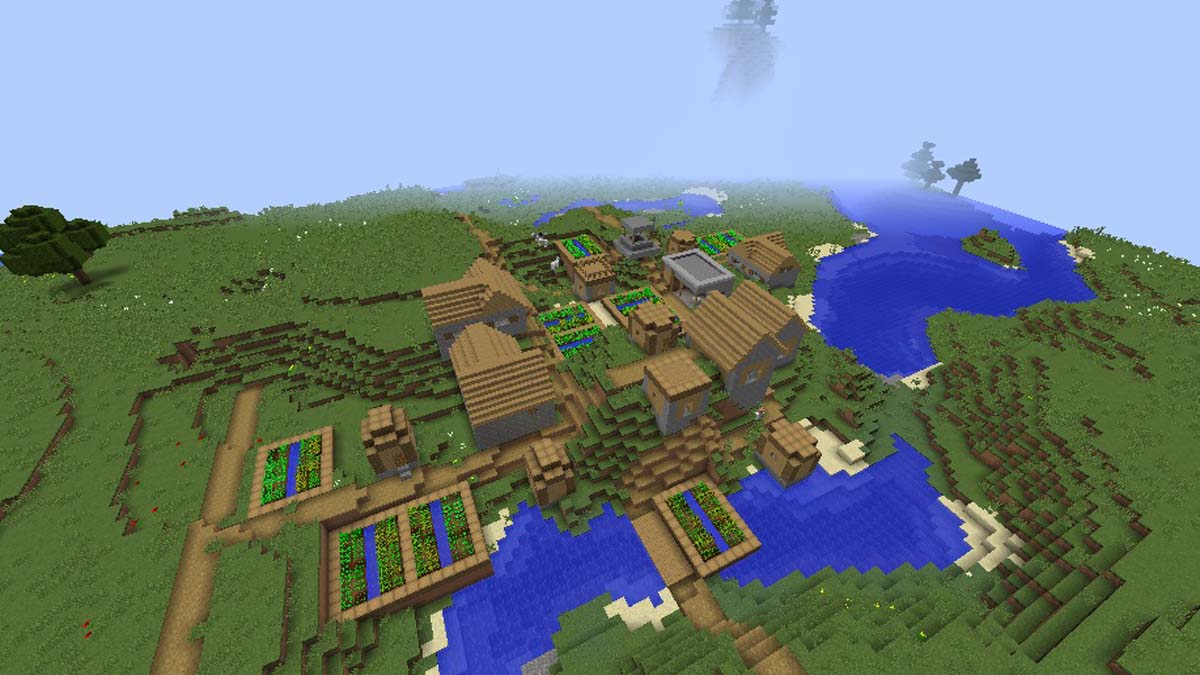 Herrero en un pueblo fluvial en Minecraft