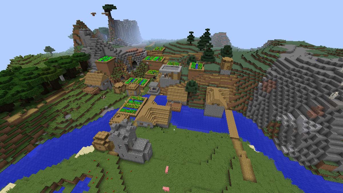 Herrero en un pueblo fluvial en Minecraft