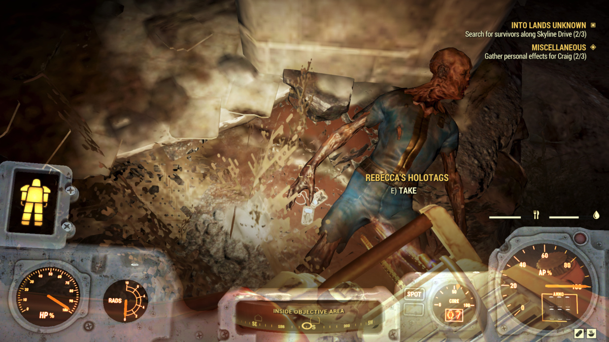 Encontrar los efectos personales de Rebecca para Craig en Fallout 76.