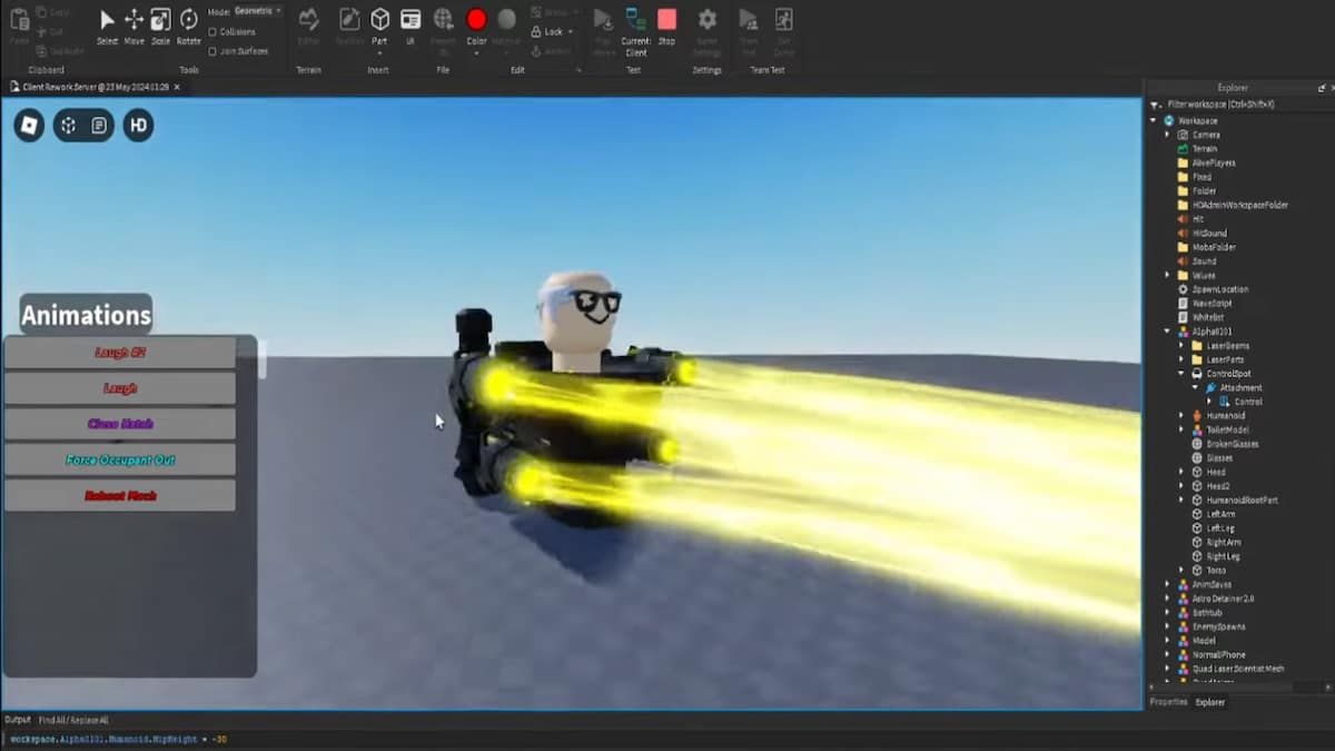 Editor de Roblox que muestra las filtraciones de la actualización 8 de UTR 2