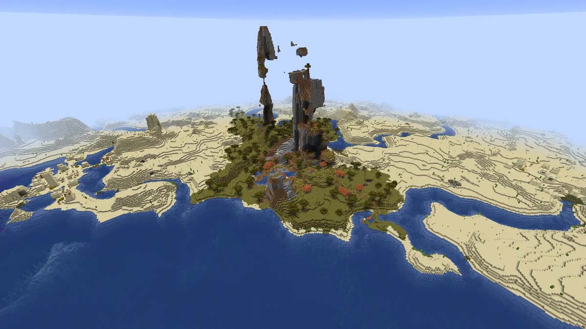 Sabana y pueblo azotados por el viento en Minecraft