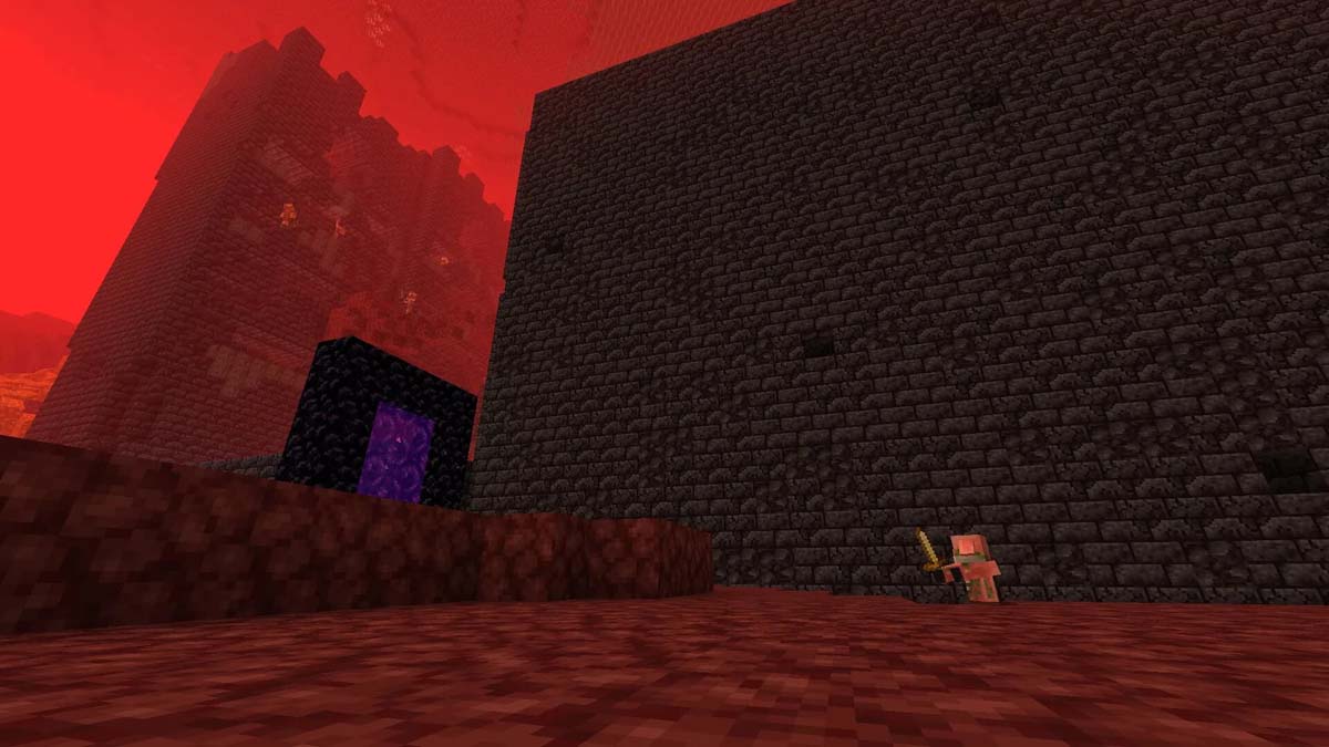 Portal al pie del remanente del bastión en Minecraft