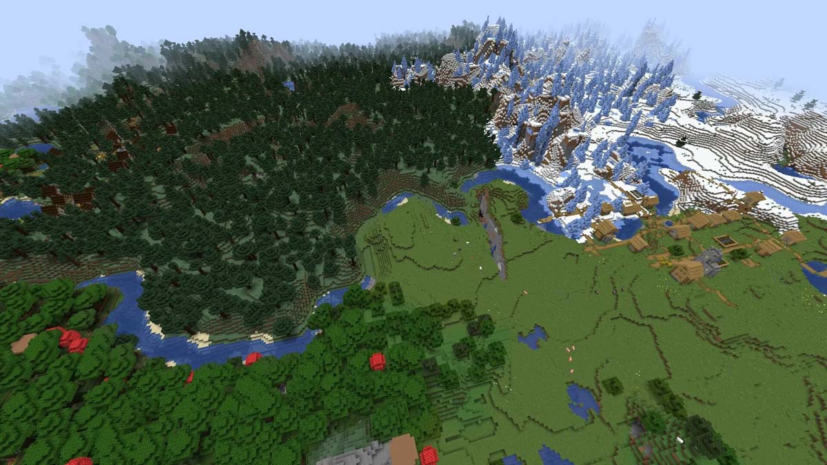 Picos de hielo y aldea en Minecraft