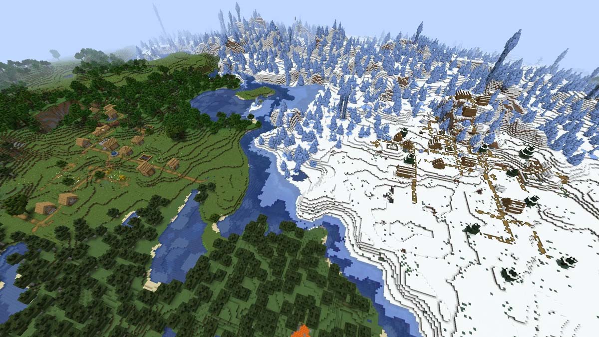 Picos de hielo y aldea doble en Minecraft