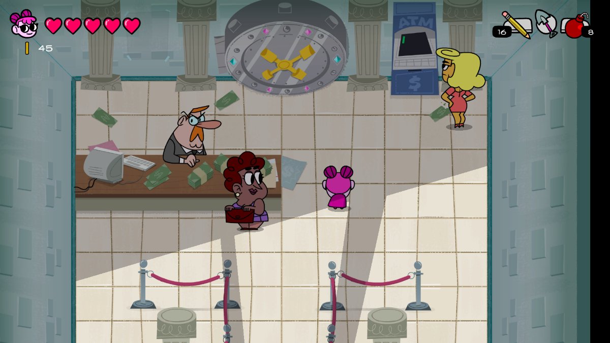 El interior de una bóveda en #Blud.  La puerta de la bóveda del banco está cubierta de gemas de colores.