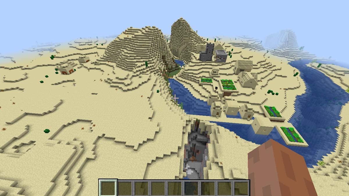 Herrero y pueblo desértico en Minecraft
