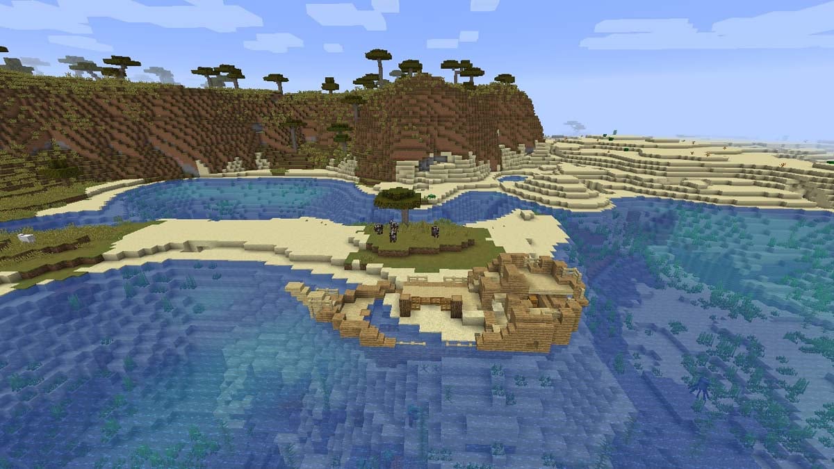 Naufragio expuesto en el lugar de desove en Minecraft