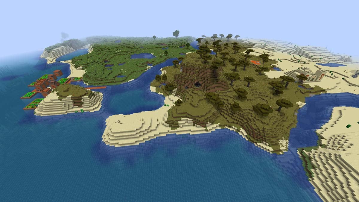 Pueblo de Acacia en la orilla del océano en Minecraft