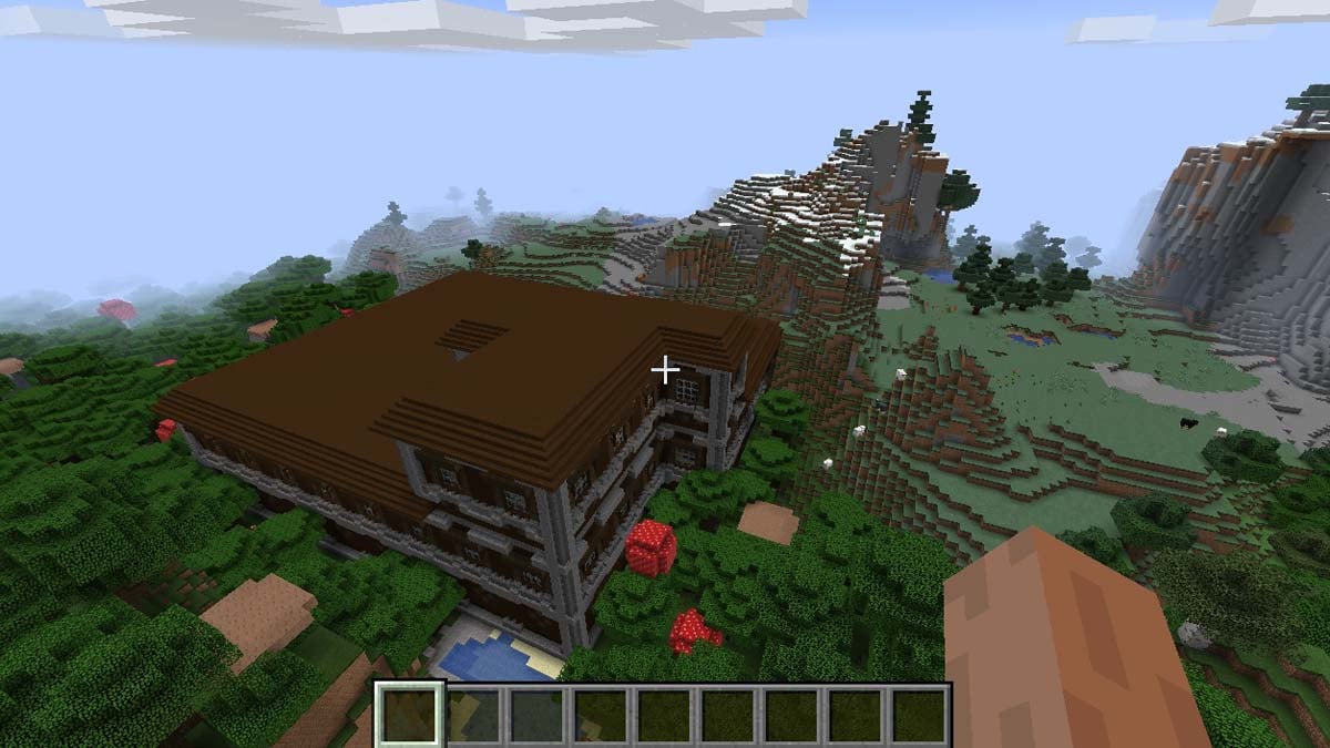Mansión en el bosque cerca de las montañas en Minecraft
