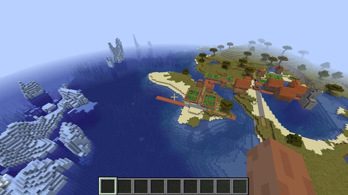 Icebergs y pueblo de acacias en Minecraft