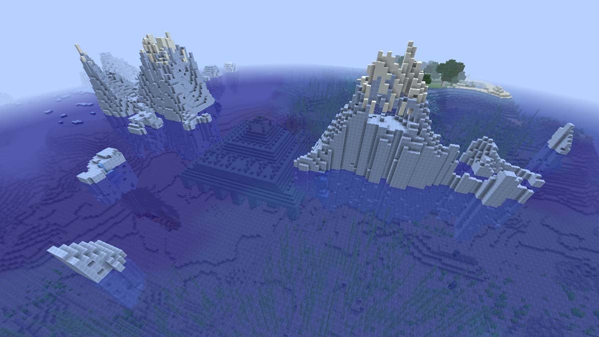 Icebergs y monumento al océano en Minecraft