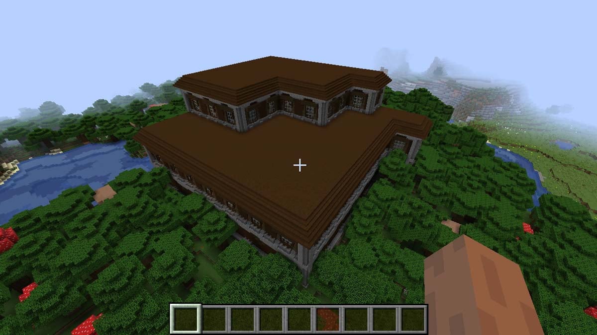 Mansión en el bosque cerca del río en Minecraft