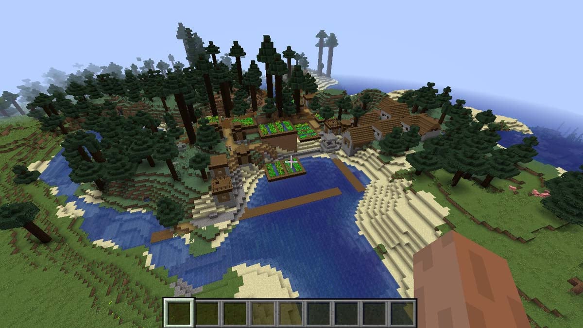 Pueblo de taiga en el río en Minecraft