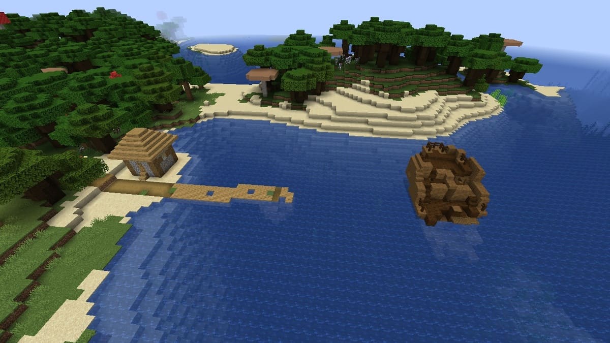 Naufragio y pueblo en Minecraft