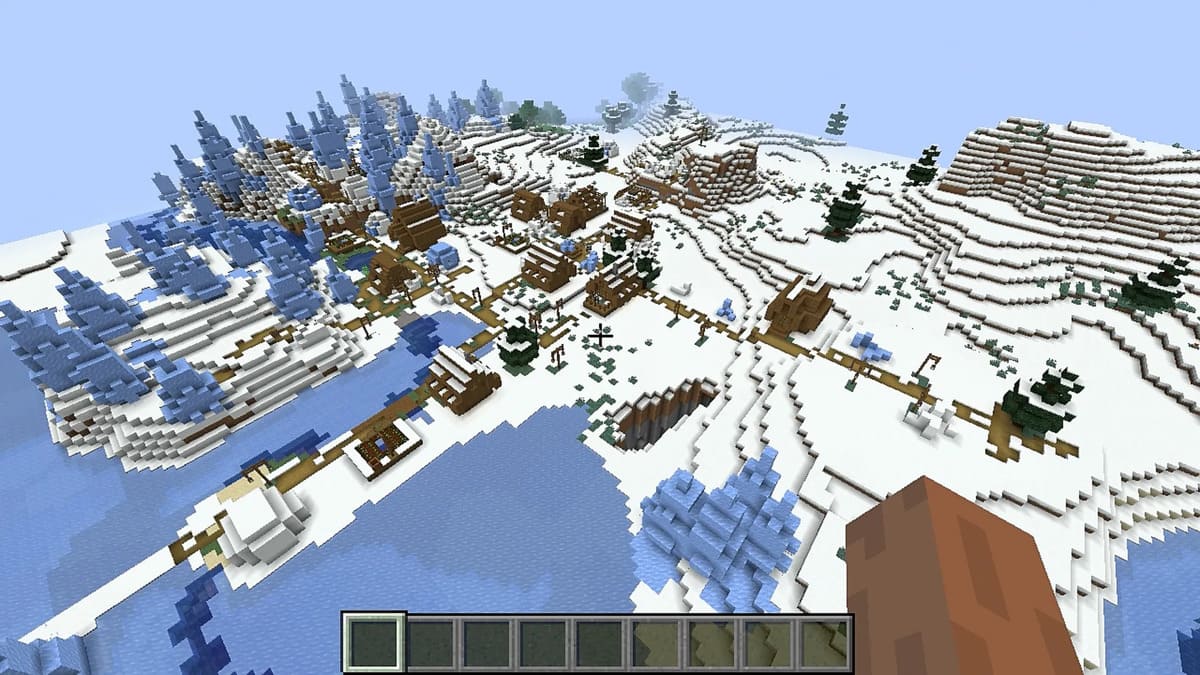 Picos de hielo y aldea en Minecraft