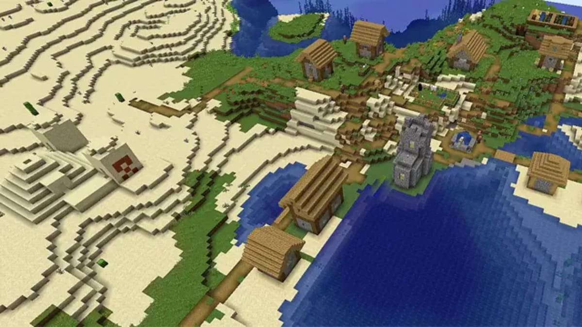 Templo y pueblo del desierto en Minecraft