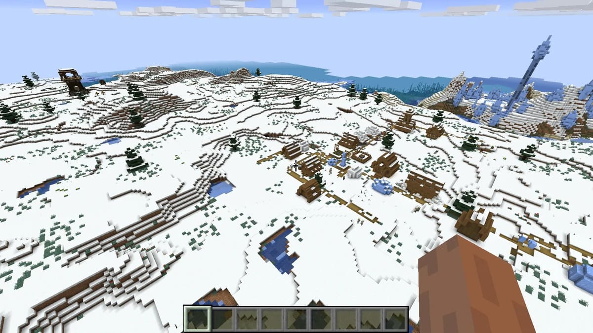 Picos de hielo y aldea en Minecraft