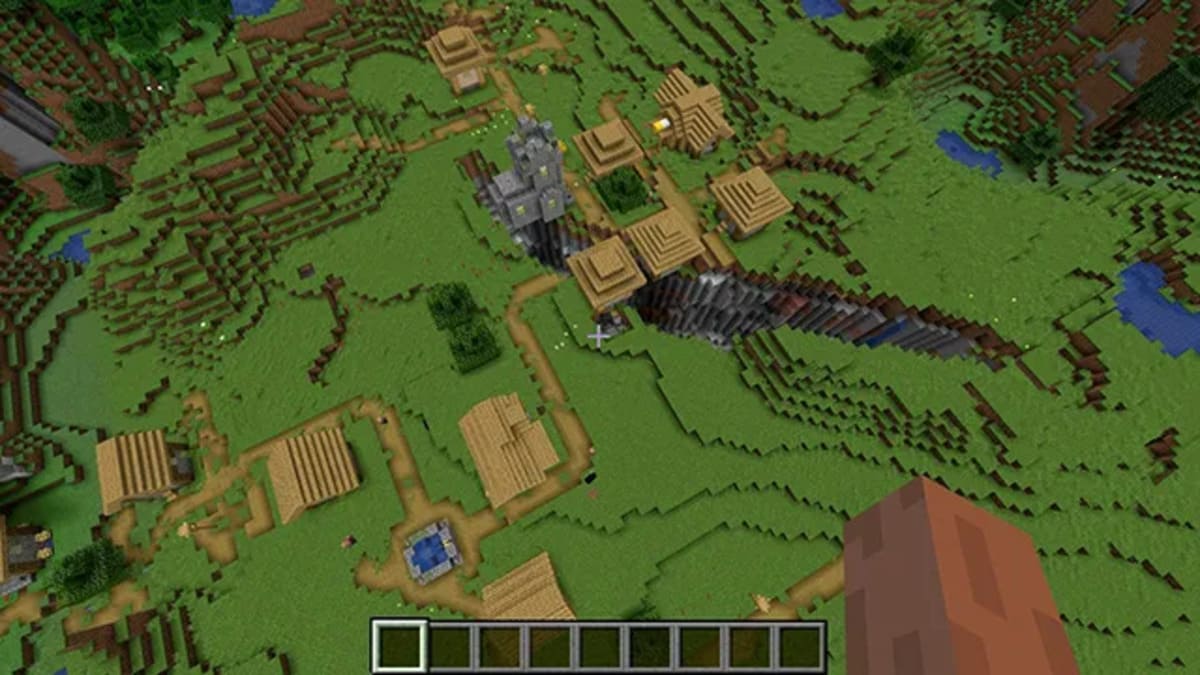Barranco gigante y pueblo en Minecraft