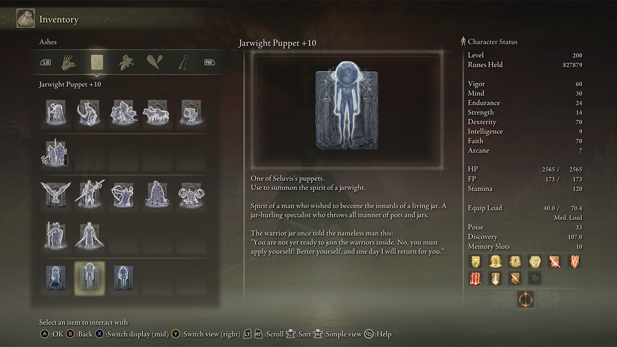 Una ceniza espiritual de Jarwright Pupper completamente mejorada en Elden Ring Shadow of the Erdtree