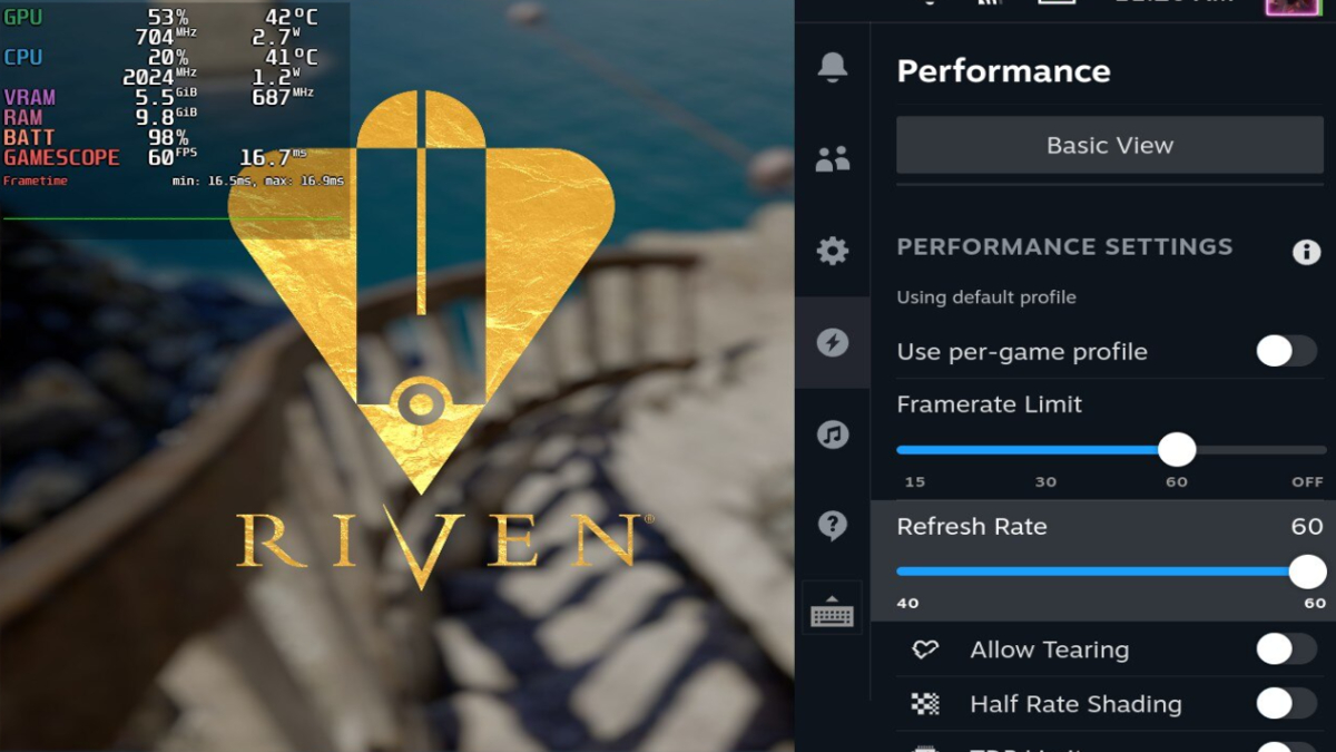 Configuración de velocidad de fotogramas y frecuencia de actualización de Steam Deck