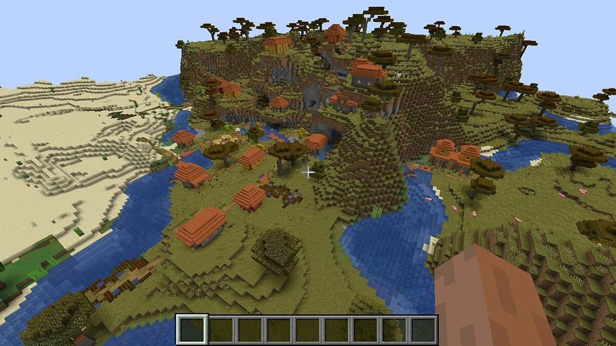 Pueblo de acacias en la ladera de Minecraft