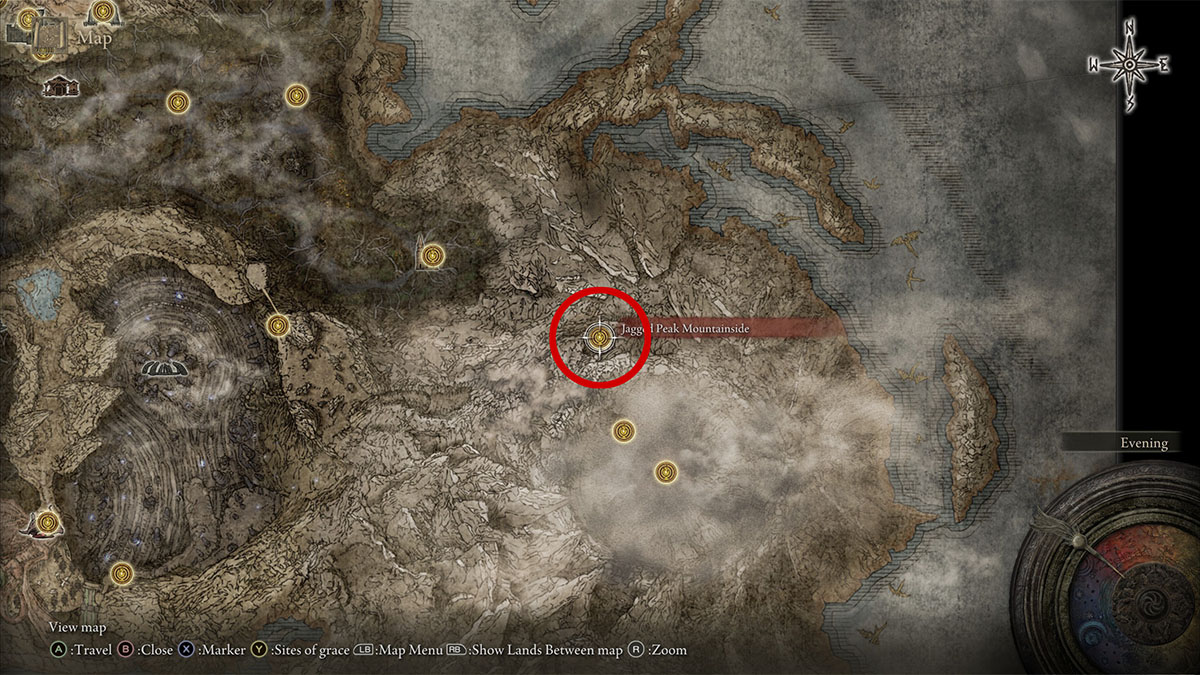 The Jagged Peak, sitio de gracia en la ladera de la montaña en Elden Ring La sombra del Erdtree