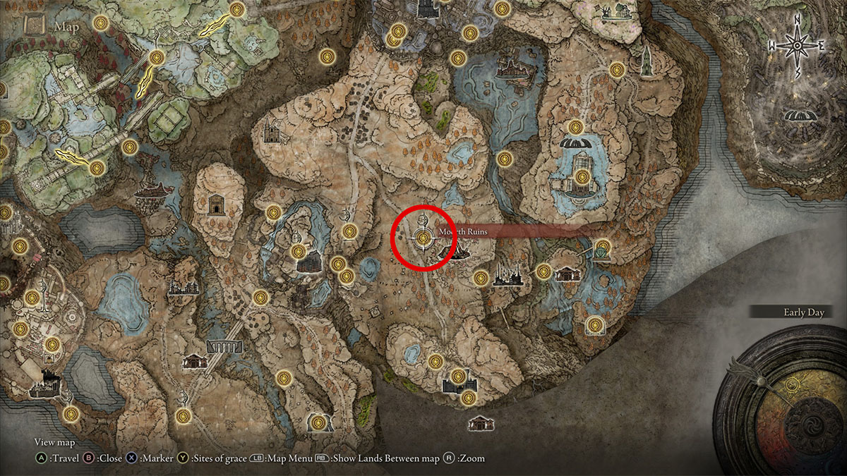 El sitio de gracia de las ruinas de Moorth en Elden Ring Shadow of the Erdtree