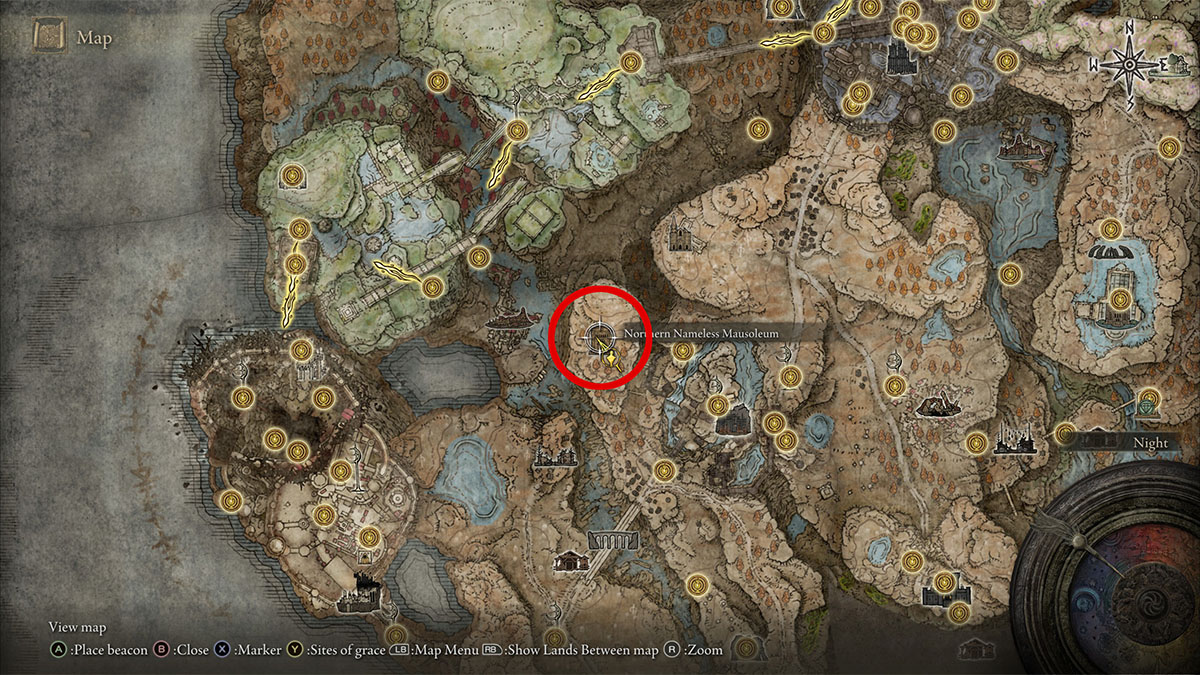 La ubicación del Mausoleo Sin Nombre del Norte en Elden Ring Shadow of the Erdtree