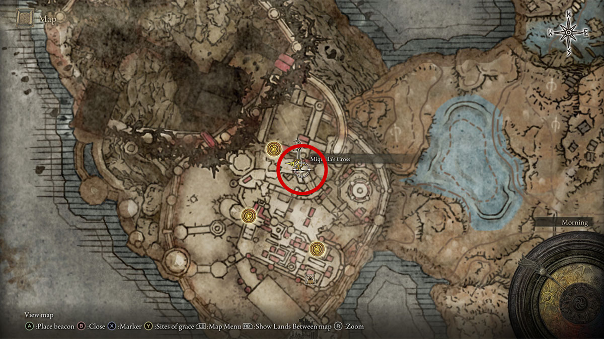 La ubicación del fragmento de Scadutree de la cruz del asentamiento de la Torre Belurat en Elden Ring Shadow of the Erdtree