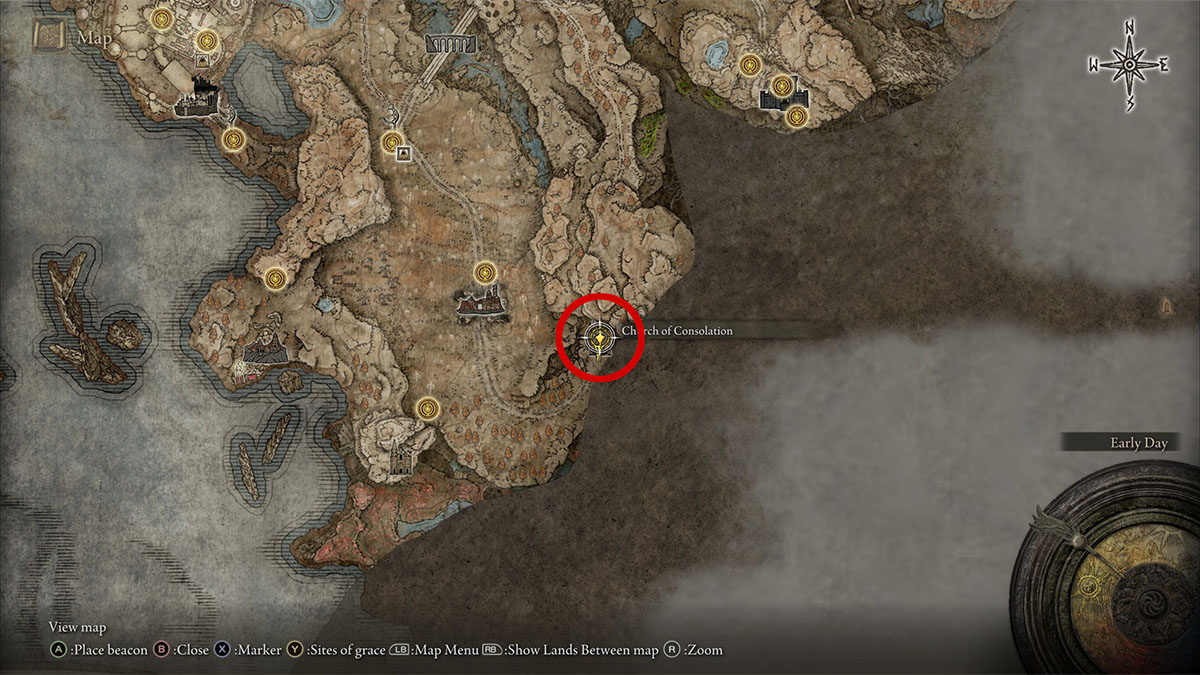 La ubicación de la Iglesia de la Consolación en Elden Ring Shadow of the Erdtree
