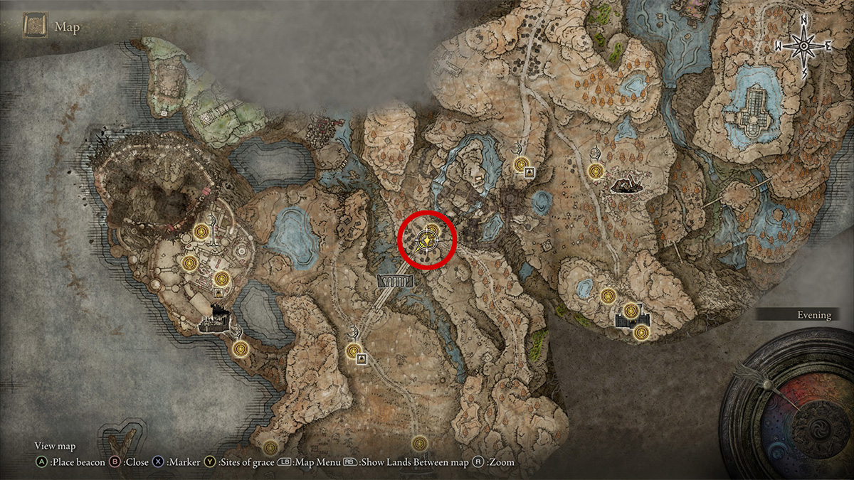 Ubicación del fragmento de Scadutree en el campamento frente al Castillo Ensis en Elden Ring Shadow of the Erdtree