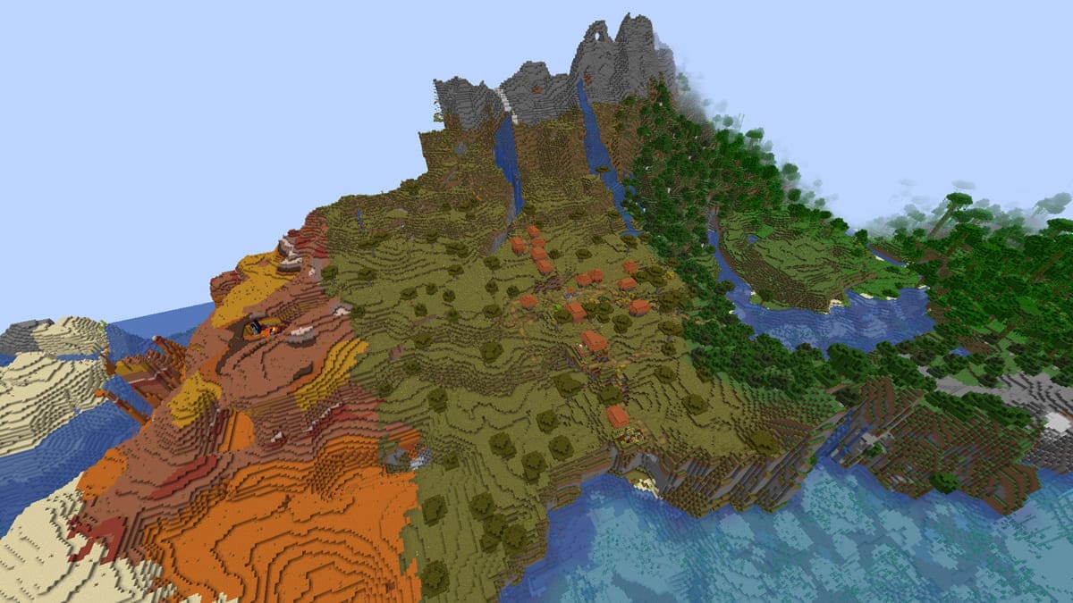 Badlands y pueblo de acacias en Minecraft